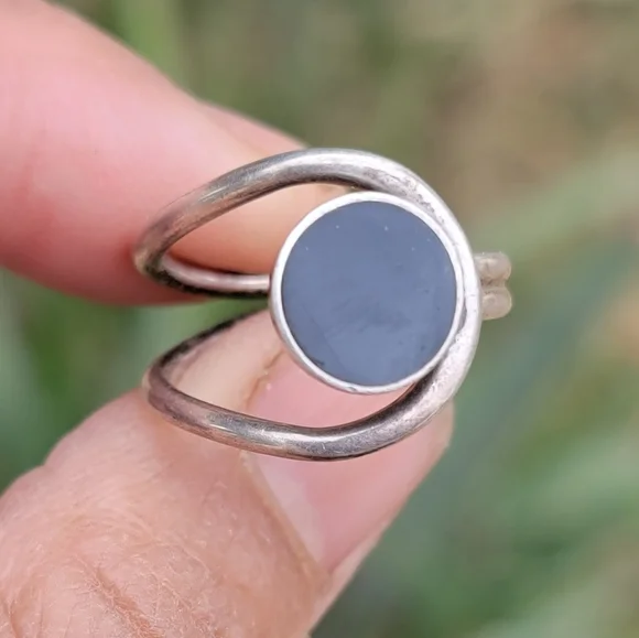 Vintage Southwestern modernist 925 sterling silver MEXICO onyx inlay ring TAXCO - Picture 4 of 17